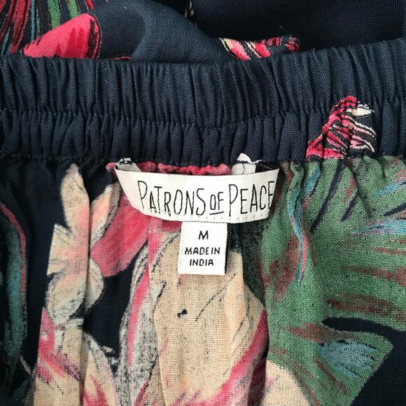 Patrons of Peace Skirt Womens Medium Black Tropical Maxi High Slits Pleated Tie - Picture 9 of 10